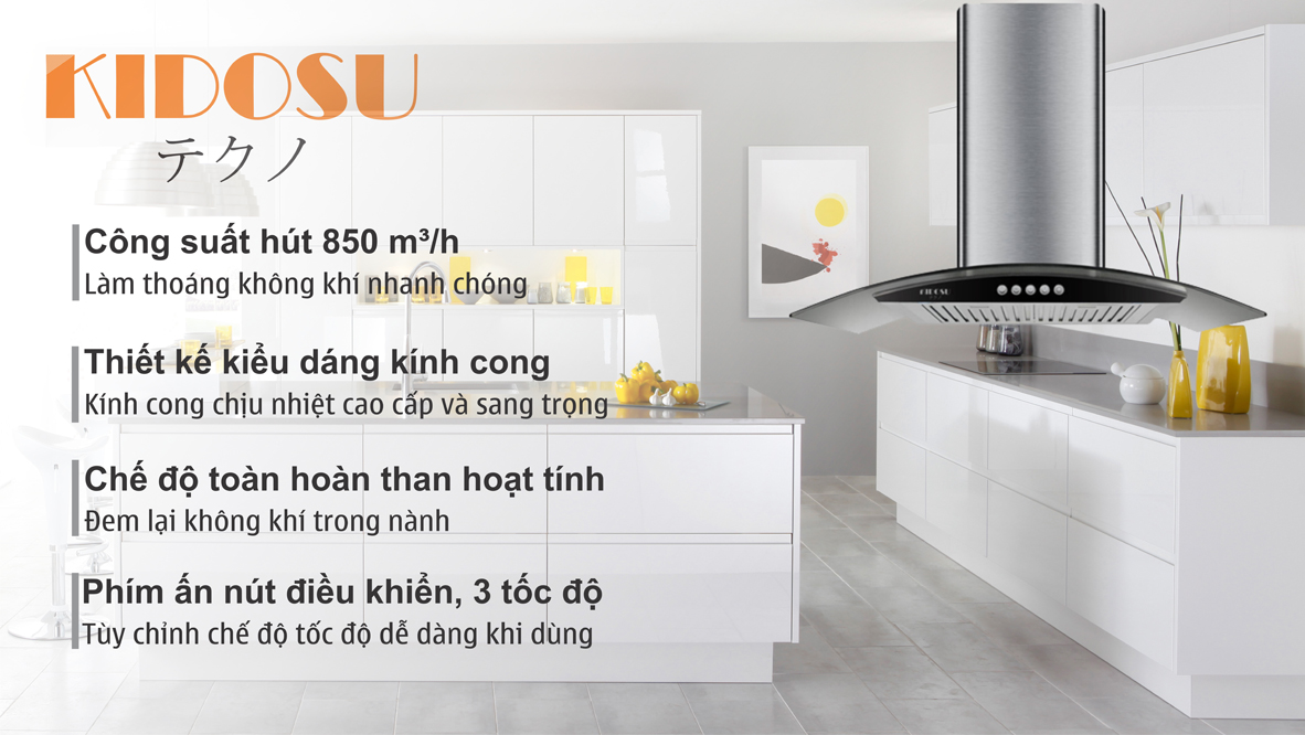 Máy hút mùi kính cong Kidosu