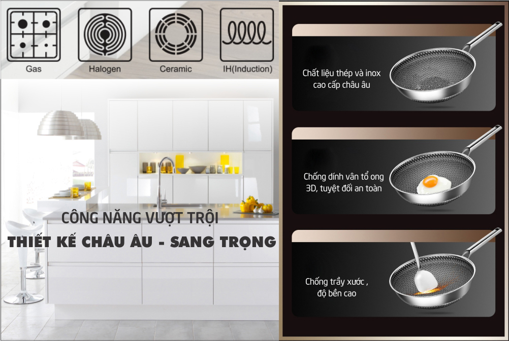 Chảo từ chống dính thiết kế châu âu, sang trọng
