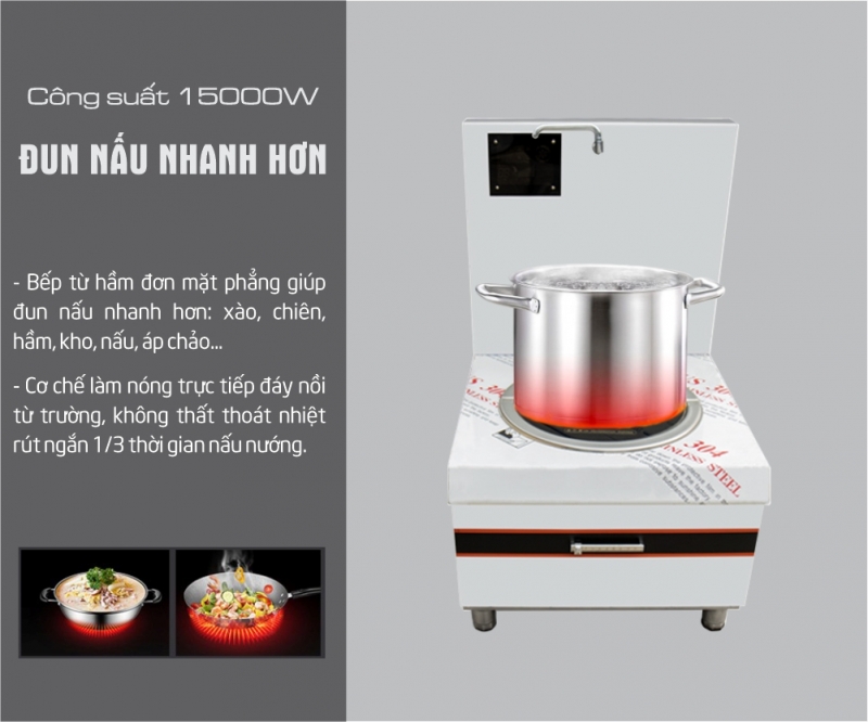 Bếp Hầm Đơn Điện Từ 15KW Phi 425