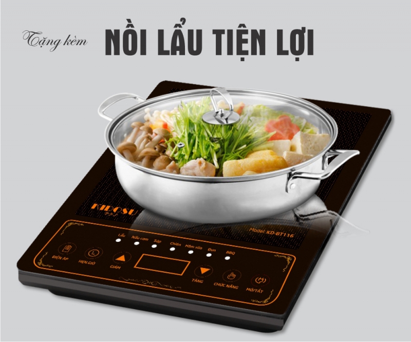 Bếp từ Kidosu KD-BT116, tặng kèm nồi lẩu inox