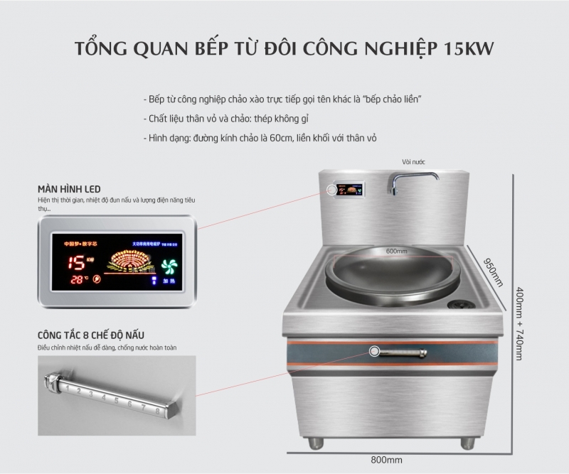 Bếp từ đơn công nghiệp 15kw