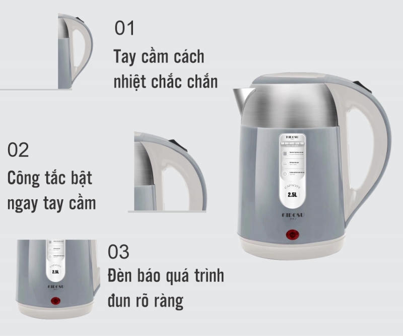 Thân ấm 2 lớp nhựa cao cấp và inox