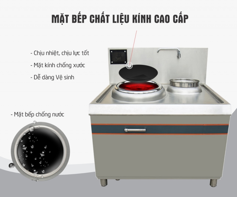 Bếp Từ Công Nghiệp 15Kw Mặt Lõm Kèm Bầu Nước