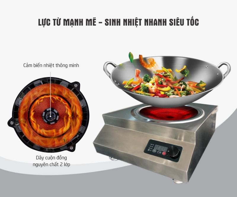 bếp điện từ công nghiệp 5kw sinh nhiệt nhanh