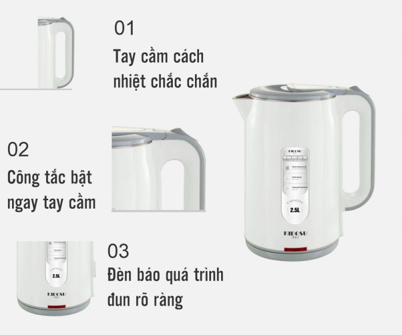 Thân ấm 2 lớp nhựa cao cấp và inox