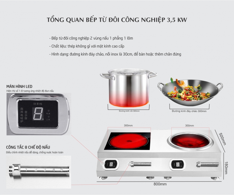 Bếp từ đôi công nghiệp 3,5kw
