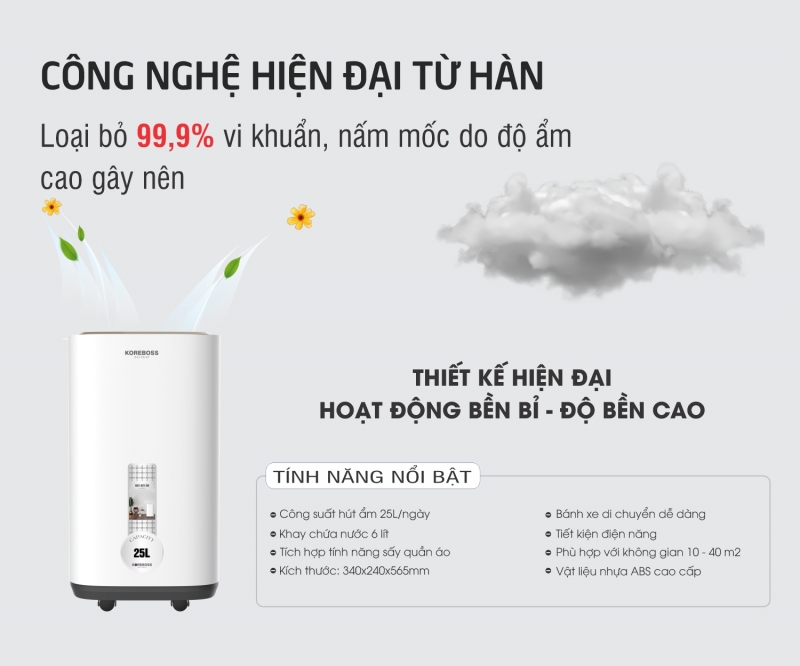 Máy hút ẩm 25 lít Koreboss KR-R25L