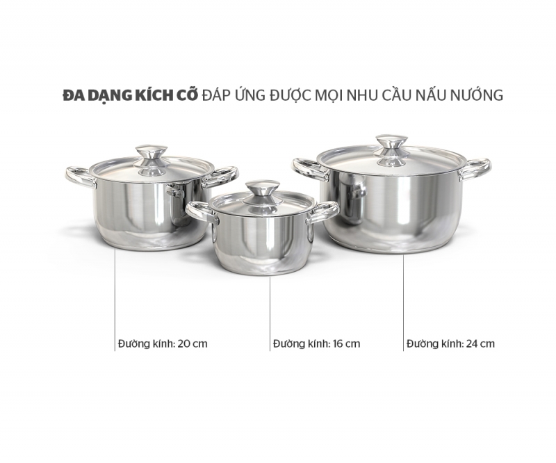 Bộ nồi 3 nồi đáy từ